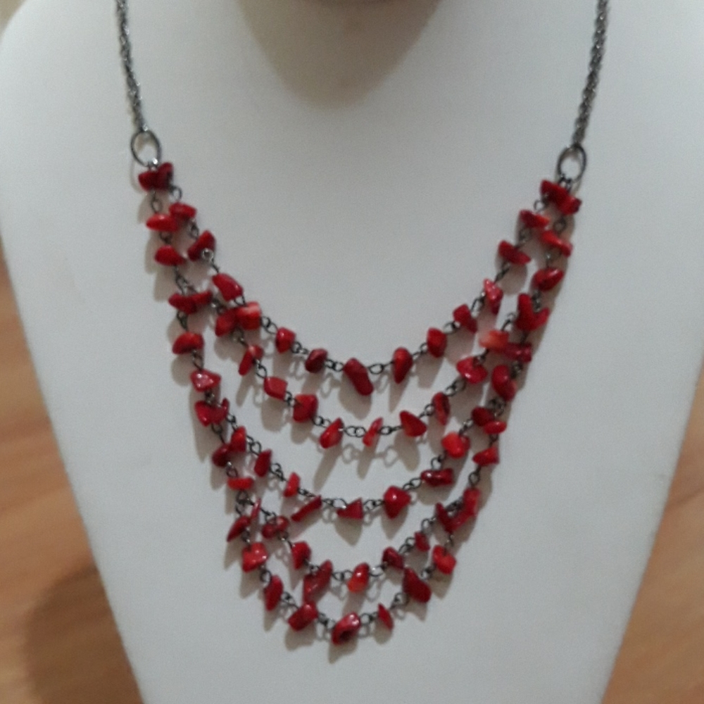 Red Coral Bib Necklace - Picture 1 of 4